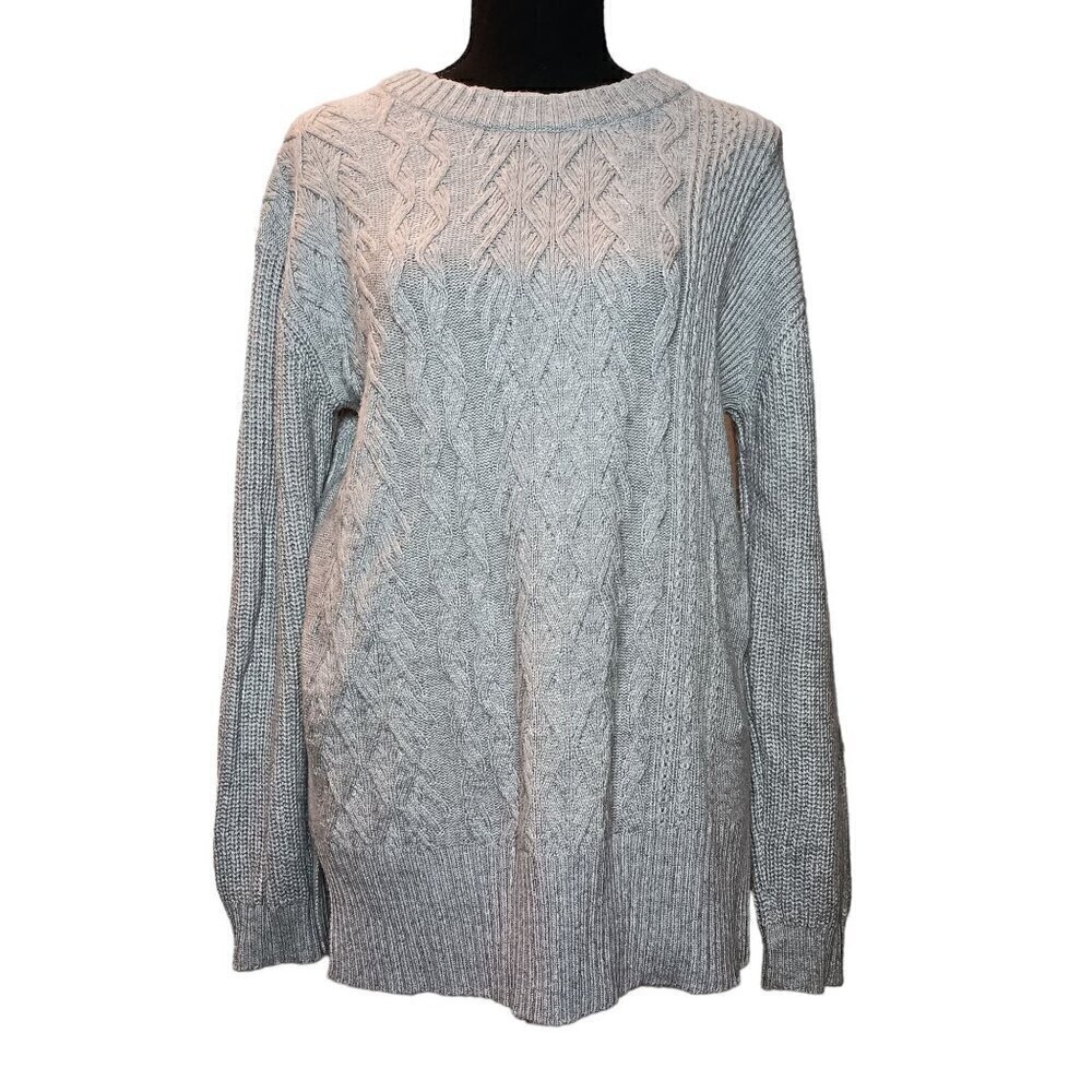 Banana Republic Women's Cable Knit Gray Pullover Crew Neck Sweater